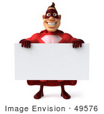 #49576 Royalty-Free (Rf) Illustration Of A 3d Red Superhero Holding A Blank Sign - Pose 1
