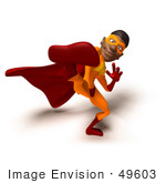 #49603 Royalty-Free (Rf) Illustration Of A 3d Black Superhero Kicking - Version 1