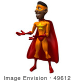 #49612 Royalty-Free (Rf) Illustration Of A 3d Black Superhero Presenting