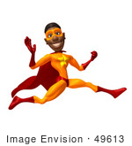 #49613 Royalty-Free (Rf) Illustration Of A 3d Black Superhero Waving And Running By