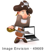 #49669 Royalty-Free (Rf) Illustration Of A 3d Pirate Character Holding A Laptop - Pose 2