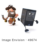 #49674 Royalty-Free (Rf) Illustration Of A 3d Pirate Character Chasing A Computer