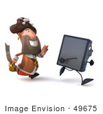 #49675 Royalty-Free (Rf) Illustration Of A 3d Pirate Character Chasing After A Computer