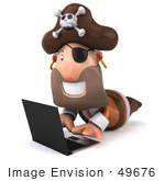 #49676 Royalty-Free (Rf) Illustration Of A 3d Pirate Using A Laptop - Pose 2
