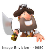 #49680 Royalty-Free (Rf) Illustration Of A 3d Pirate Holding His Sword Over A Blank Sign