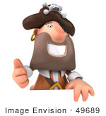 #49689 Royalty-Free (Rf) Illustration Of A 3d Pirate Holding His Thumb Up And Standing Behind A Blank Sign
