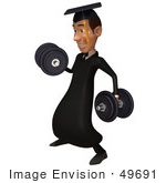 #49691 Royalty-Free (Rf) Illustration Of A 3d College Graduate Weight Lifting - Version 2