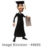 #49693 Royalty-Free (Rf) Illustration Of A 3d College Graduate Holding A Blank Diploma - Version 2