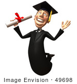 #49698 Royalty-Free (Rf) Illustration Of A 3d College Graduate Jumping With A Rolled Diploma - Version 1