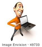 #49733 Royalty-Free (Rf) Illustration Of A 3d White Man Holding A Laptop - Version 4