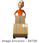 #49738 Royalty-Free (Rf) Illustration Of A 3d White Man Moving Boxes On A Dolly - Version 1