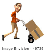 #49739 Royalty-Free (Rf) Illustration Of A 3d White Man Moving Boxes On A Dolly - Version 3