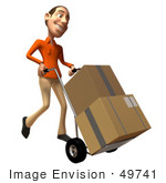 #49741 Royalty-Free (Rf) Illustration Of A 3d White Man Moving Boxes On A Dolly - Version 2