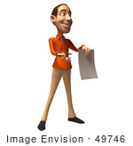 #49746 Royalty-Free (Rf) Illustration Of A 3d White Man Holding A Contract - Version 2