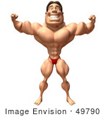 #49790 Royalty-Free (Rf) Illustration Of A 3d Bodybuilder Mascot Flexing