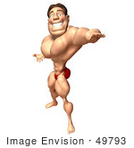 #49793 Royalty-Free (Rf) Illustration Of A 3d Bodybuilder Mascot Holding One Arm Out - Version 2