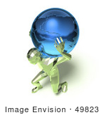 #49823 Royalty-Free (Rf) Illustration Of A 3d Green Crystal Man Carrying A Globe - Version 3