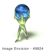 #49824 Royalty-Free (Rf) Illustration Of A 3d Green Crystal Man Carrying A Globe - Version 1