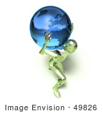#49826 Royalty-Free (Rf) Illustration Of A 3d Green Crystal Man Carrying A Globe - Version 4