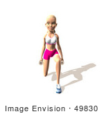 #49830 Royalty-Free (Rf) Illustration Of A 3d Blond Fitness Woman Doing Walking Lunges With Weights - Version 5