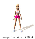 #49834 Royalty-Free (Rf) Illustration Of A 3d Blond Fitness Woman Standing With Dumbbells At Her Sides - Version 4