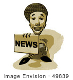 #49839 Royalty-Free (Rf) Illustration Of A News Boy Holding Up A Newspaper In Brown Tones