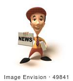 #49841 Royalty-Free (Rf) Illustration Of A 3d News Boy Holding Up A Newspaper - Version 5