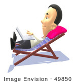 #49850 Royalty-Free (Rf) Illustration Of A 3d Man Sunbathing And Using A Laptop - Version 2