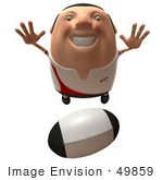 #49859 Royalty-Free (Rf) Illustration Of A 3d Chubby Rugby Mascot Flying Towards A Ball - Version 1
