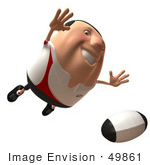 #49861 Royalty-Free (Rf) Illustration Of A 3d Chubby Rugby Mascot Flying Towards A Ball - Version 2