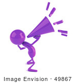 #49867 Royalty-Free (Rf) Illustration Of A 3d Purple Man Mascot Yelling Through A Megaphone