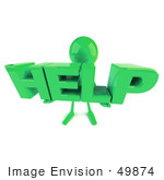 #49874 Royalty-Free (Rf) Illustration Of A 3d Green Man Mascot Holding Help