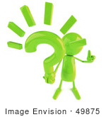 #49875 Royalty-Free (Rf) Illustration Of A 3d Green Man Mascot Holding A Question Mark