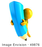 #49876 Royalty-Free (Rf) Illustration Of A 3d Orange Man Mascot With A Giant Blue Pencil - Version 4