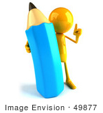 #49877 Royalty-Free (Rf) Illustration Of A 3d Orange Man Mascot With A Giant Blue Pencil - Version 1