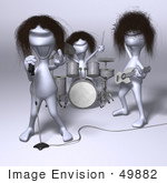 #49882 Royalty-Free (Rf) Illustration Of 3d Human Like People Mascots Playing In A Rock Band - Version 1