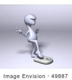 #49887 Royalty-Free (Rf) Illustration Of A 3d Human Like Alien Mascot Stepping On To A Scale
