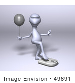 #49891 Royalty-Free (Rf) Illustration Of A 3d Human Like Alien Mascot Standing On A Scale And Holding A Balloon - Version 2
