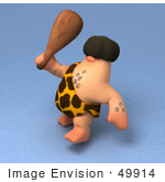 #49914 Royalty-Free (Rf) Illustration Of A 3d Caveman Mascot Waving A Club - Version 2