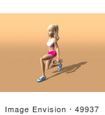 #49937 Royalty-Free (Rf) Illustration Of A 3d Blond Fitness Woman Doing Walking Lunges With Weights - Version 3