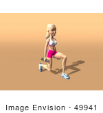 #49941 Royalty-Free (Rf) Illustration Of A 3d Blond Fitness Woman Doing Walking Lunges With Weights - Version 2