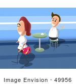 #49956 Royalty-Free (Rf) Illustration Of A Man In A Cafe Waving At A Smiling Woman Walking By