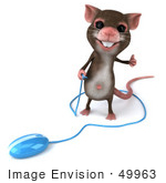 #49963 Royalty-Free (Rf) Illustration Of A 3d Mouse Mascot Holding The Cable To A Blue Computer Mouse