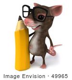 #49965 Royalty-Free (RF) Illustration Of A 3d Mouse Mascot Wearing Glasses And Standing With A Pencil by Julos