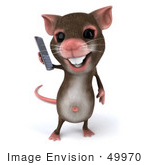 #49970 Royalty-Free (Rf) Illustration Of A 3d Mouse Mascot Using A Modern Cell Phone - Version 1
