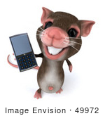 #49972 Royalty-Free (Rf) Illustration Of A 3d Mouse Mascot Using A Cell Phone - Version 2