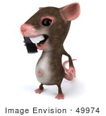 #49974 Royalty-Free (Rf) Illustration Of A 3d Mouse Mascot Using A Cell Phone - Version 1