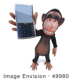 #49980 Royalty-Free (Rf) Illustration Of A 3d Chimp Mascot Holding A Cellular Phone - Version 2
