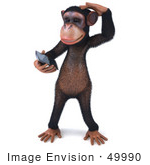 #49990 Royalty-Free (Rf) Illustration Of A 3d Chimp Mascot Holding A Cellular Phone - Version 1