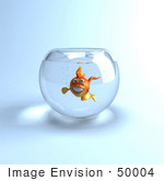 #50004 Royalty-Free (Rf) Illustration Of A 3d Happy Goldfish Mascot In A Bowl